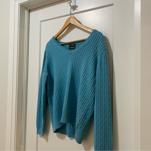 2 Set - EDDIE BAUER - Vintage Cable Knit - V Neck Sweaters - Women’s L - Picture 3 of 11